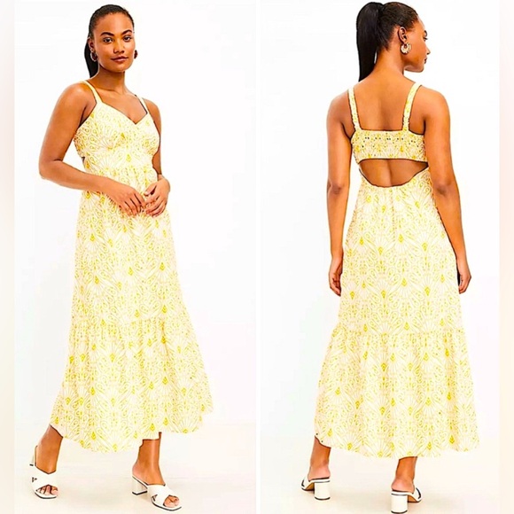 LOFT Dresses & Skirts - LOFT Eyelet Open Back Floral Maxi Dress